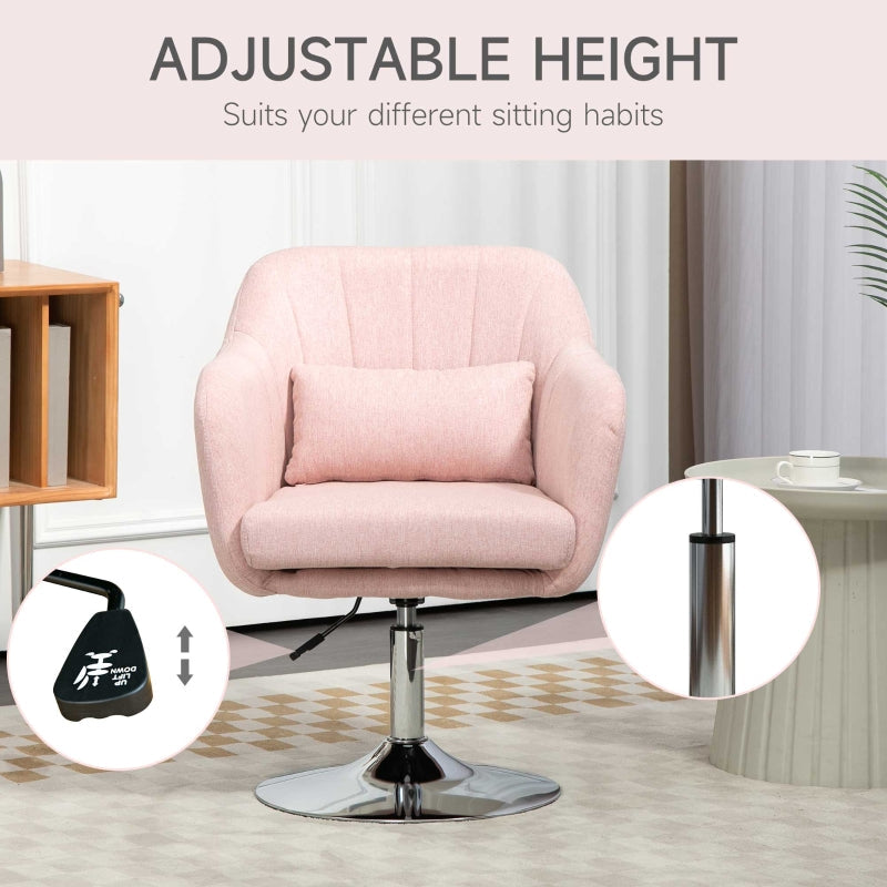 Swivel Accent Chair with Adjustable Height, Thick Cushion, Linen Fabric, Pink