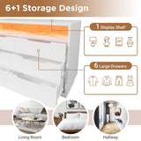 6 Drawer Chest of Drawers with RGB LED Lights - Modern Marble Effect Storage Cabinet with Shelves for Bedroom or Living Room, White