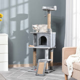 Cat Tree Tower 142cm Climbing Activity Center with Jute Scratching Post, Grey