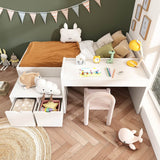 3ft Kids Single Bed with Desk & Drawers – White Wooden Storage Bed for Teens & Adults