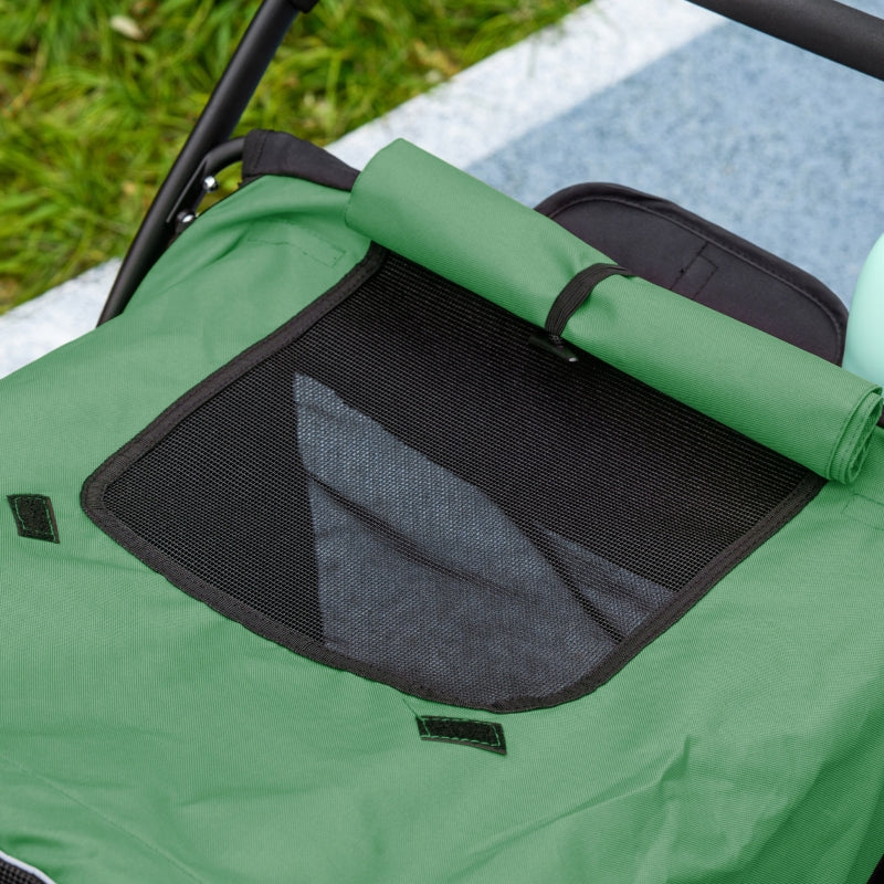 PawHut Foldable Pet Stroller with Washable Cushion, Storage Bags, Safety Leash, Dark Green