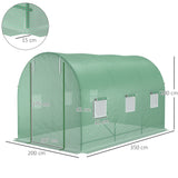 Walk-In Polytunnel Greenhouse, 3.5 x 2m Steel Frame, PE Cover, Roll-Up Door and 6 Windows, Green