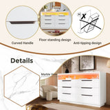 6 Drawer Chest of Drawers with RGB LED Lights - Modern Marble Effect Storage Cabinet with Shelves for Bedroom or Living Room, White