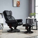 360?? Swivel Recliner Chair with Footstool, Manual Recliner Armchair, Black PU Leather