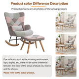 Fabric Rocking Chair with Ottoman - Wingback Accent Armchair with Wooden Legs
