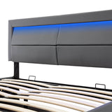 5ft King Size Upholstered Bed - LED Storage Bed with USB & Wireless Charging, Grey