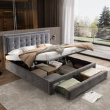 Upholstered Bed, 4ft6 Double (135x190cm) with Large Storage Space, Slats & Headboard, Grey Velvet