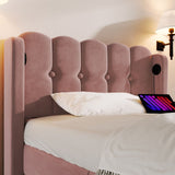 3ft Single Velvet Upholstered Bed with USB Charging - Pink Bed Frame