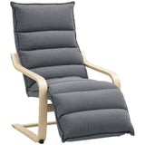 Curved Wooden Accent Chair with Adjustable Footrest, Dark Grey