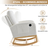 66.5*121.5*102cm Rocking Chair with USB Charging Ports, Nursing Rocking Armchair,Teddy Fabric Glider Rocker with Adjustable Footrest,Side Pocket, for Nursery Bedroom Living Room, White