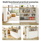 360° Swivel Kitchen High Table - Multifunctional White Sideboard with Storage and Sliding Glass Door