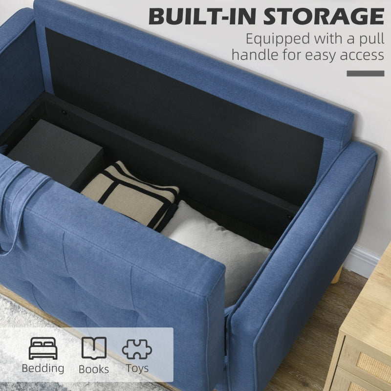 Modern Loveseat Sofa, Hidden Storage 2 Seater, Blue Cotton