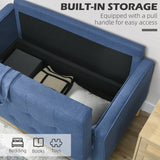 Modern Loveseat Sofa, Hidden Storage 2 Seater, Blue Cotton