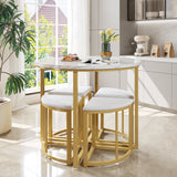 Dining Room Table Set with Four Chairs, MDF Tabletop, Gold-Plated Iron Frame, Velvet Chair, White