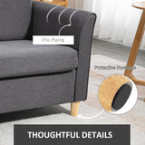Compact Loveseat Sofa, 2 Seater with Wood Legs, Dark Grey
