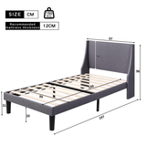 3ft Single Linen Upholstered Bed Frame - Winged Headboard, Grey