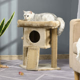 Cat Tree Tower, Scratching Post Climbing Activity Centre with Jute Pad & Toy Ball, House - Coffee