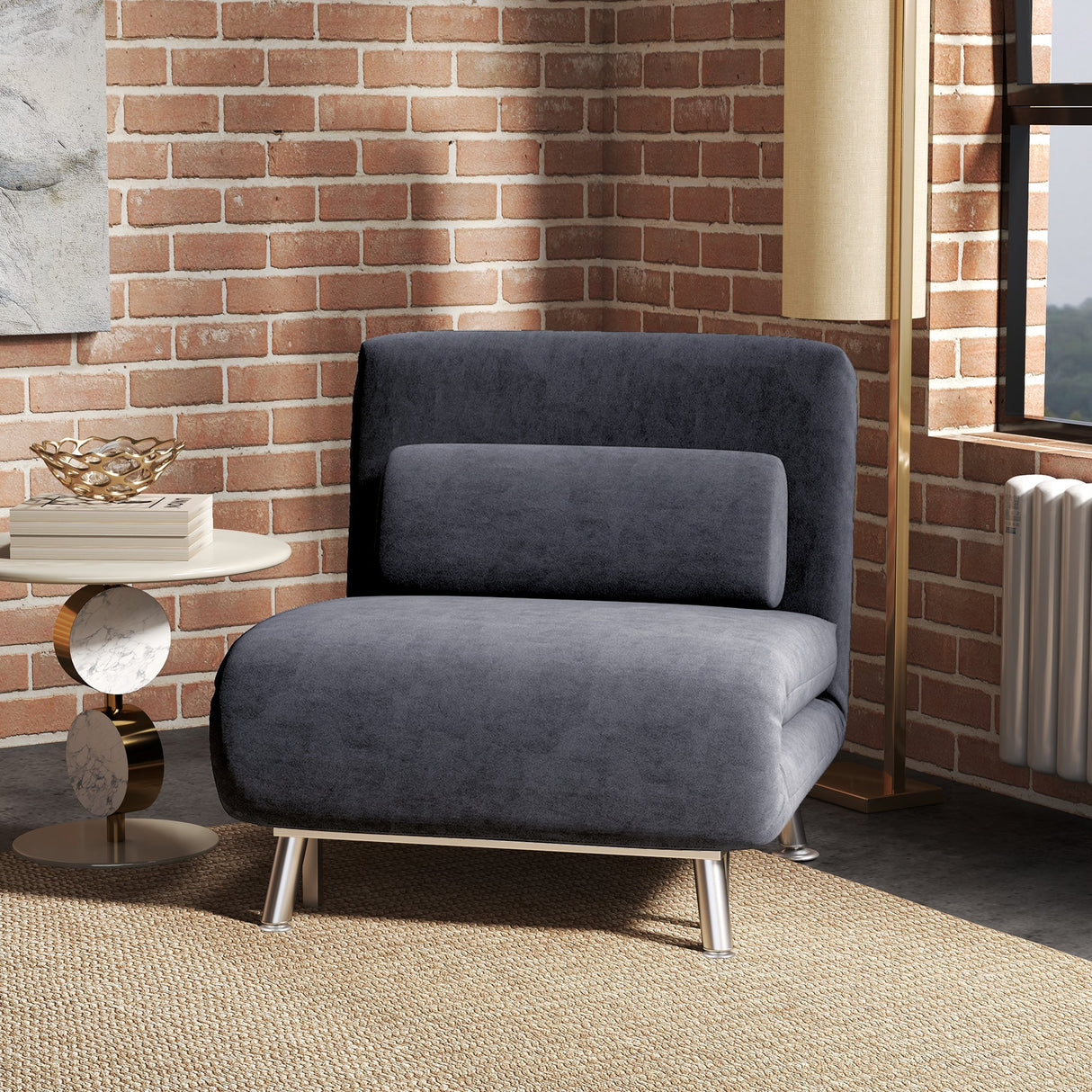 Single Sleeper Chair - Velvet-Feel Charcoal Grey