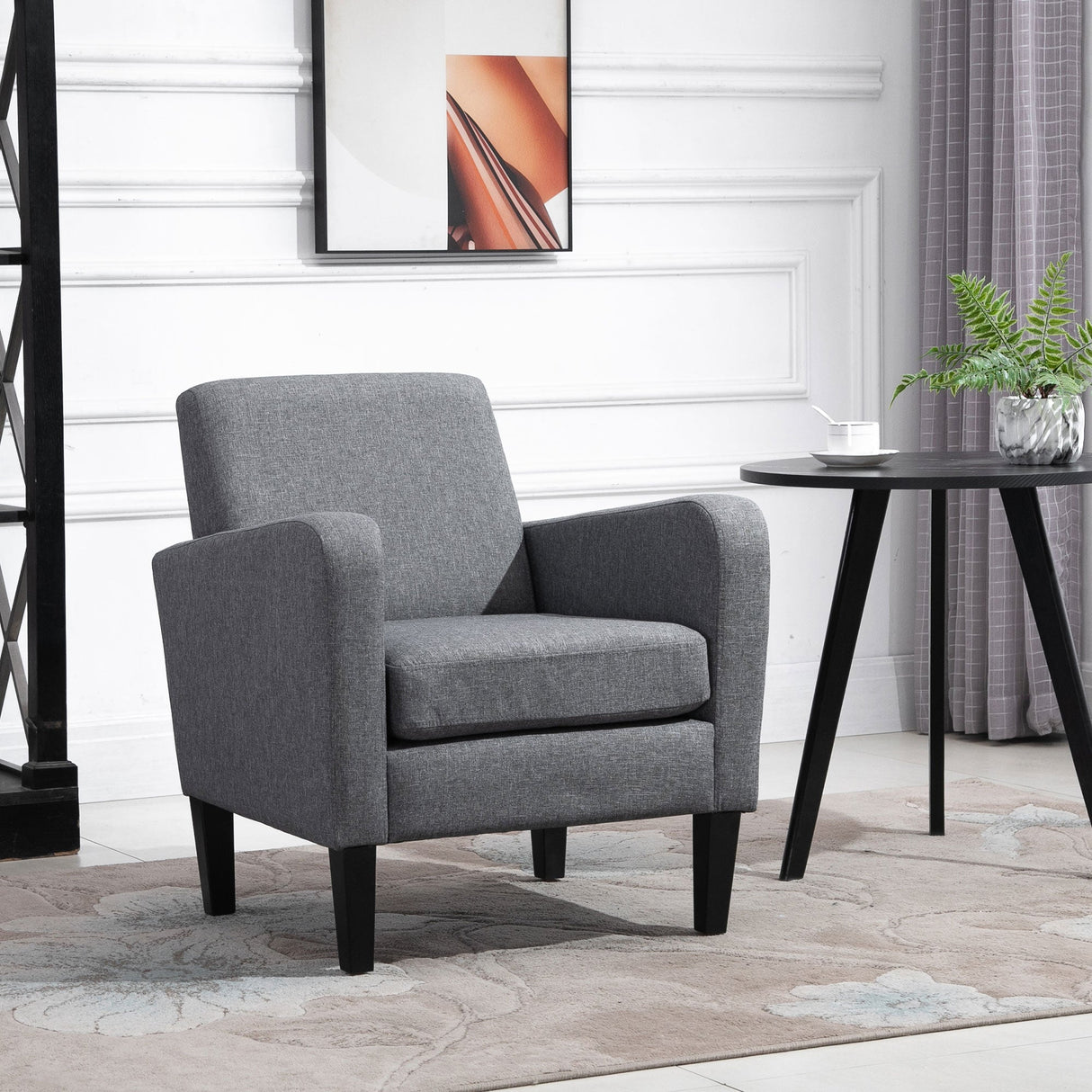 Modern Accent Chair, Occasional Chair, Rubber Wood Legs, Grey