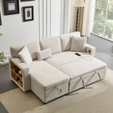 Corner Sofa Bed L-Shaped Extendable with Storage, Beige