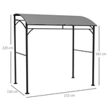 BBQ Grill Gazebo Tent 2.2 x 1.5m, Metal Frame Curved Canopy with 10 Hooks, Grey