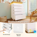 High Gloss Sideboard Cabinet with 6 Drawers - RGB LED Storage Chest of Drawers for Living Room & Bedroom, White