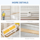 Large Bird Cage for Finch Canaries Parakeet with Rolling Stand, Slide-out Tray, Storage Shelf, Food Containers, White