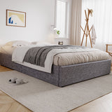 Storage Bed, Upholstered 4ft6 Double Bed with 4 Drawers, Iron Legs, Linen+Iron, Grey