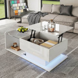 High Gloss White Coffee Table with Glass Top – Modern LED Side Table for Living Room