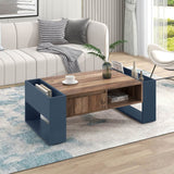 Wood Grain Coffee Table with Double-Sided Storage — Handleless Drawer & Open Compartments for Living Room or Office