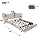 Upholstered Bed 4ft6 Double 135x190cm with Storage Pockets & Drawers, Beige Velvet