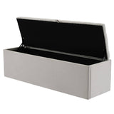 Linen Upholstered Storage Bench - Soft Padded Seat, 135x41x42cm, Light Grey