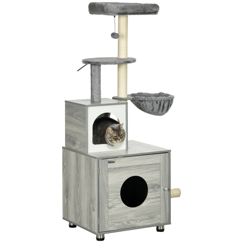Enclosed Cat Litter Box, Cat House, Cat Bed, Scratching Posts, Platforms, Grey