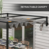 Lean To Steel Pergola, 2 x 3m with Moving Fabric Canopy - Dark Grey
