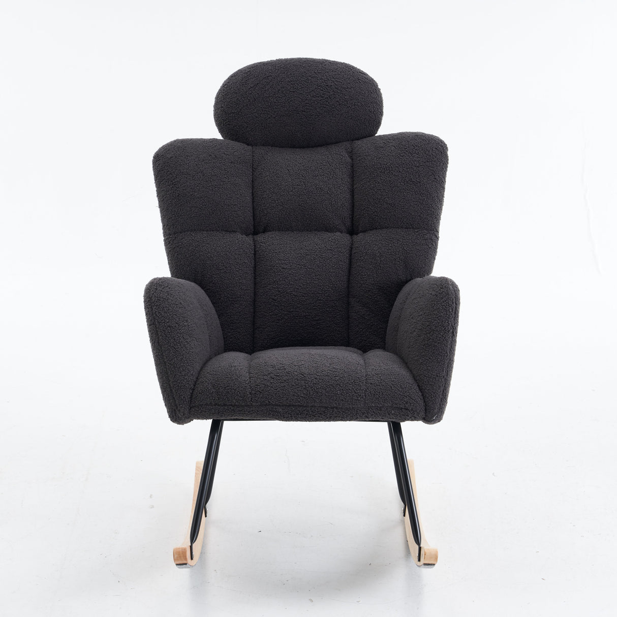 Soft Teddy Fabric Rocking Chair with Padded Seat and Headrest, Dark Grey