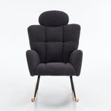 Soft Teddy Fabric Rocking Chair with Padded Seat and Headrest, Dark Grey