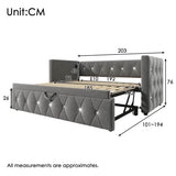 3ft Single Velvet Daybed with Trundle - Sofa Bed with USB & Type C Charging, Grey