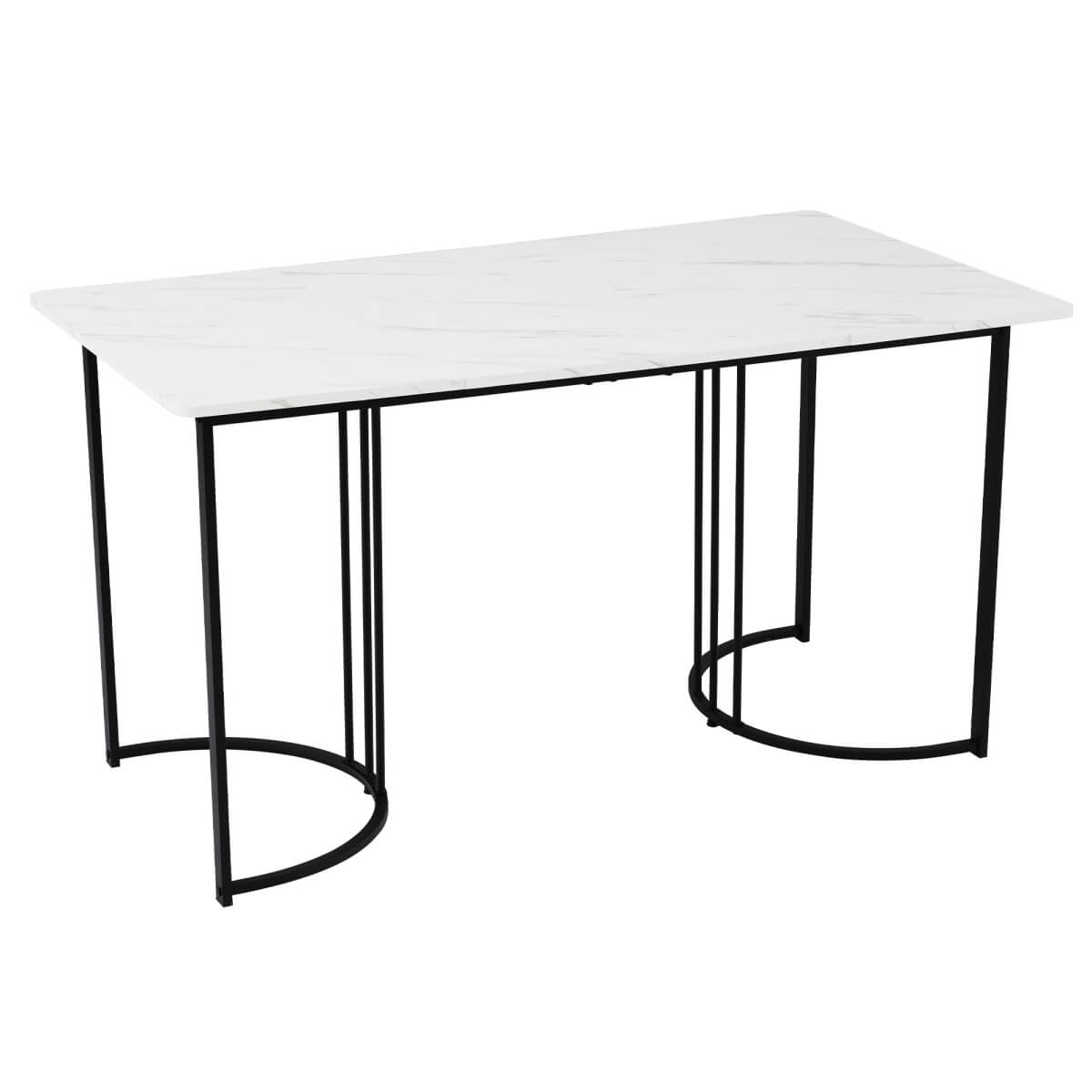 140 × 80 cm Modern Dining Table - Rectangular Marble Effect Table with Metal Frame