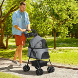 No-Zip Pet Stroller One-Click Fold Travel Pushchair with EVA Wheels, Grey