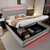 4ft6 Double Velvet Ottoman Bed - LED Storage Bed Frame with 7 Colour Lights, Grey