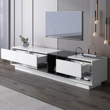 Modern TV Unit with High Gloss White and Black Finish - Lowboard with Drawers, Storage Compartments and Shelves