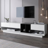 Modern TV Unit with High Gloss White and Black Finish - Lowboard with Drawers, Storage Compartments and Shelves