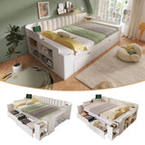 4ft6 Double Wooden Daybed with Side Storage Cabinet - Multifunctional Sofa Bed with USB and Type-C Charging Station, White
