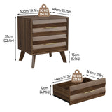 Single Bedside Table with 2 Drawers - Modern Bedroom Storage Cabinet with Metal Handles, Walnut Effect