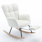 Teddy Fabric Rocking Chair with Pull Out Footrest - Tufted Upholstered Armchair, White