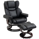 360?? Swivel Recliner Chair with Footstool, Manual Recliner Armchair, Black PU Leather