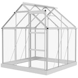 Walk-In Greenhouse 6x6ft with Sliding Door, Window, Foundation, Polycarbonate Aluminium, Silver