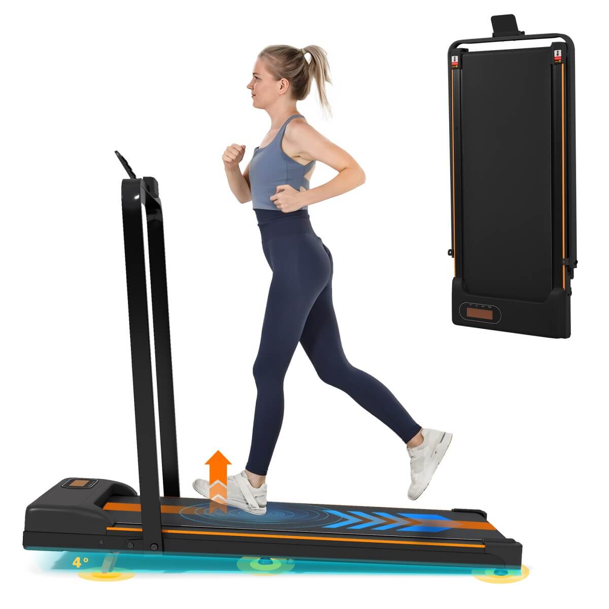 Folding Treadmill with Handrail – Adjustable Incline 1–10 km/h, Low Noise Running Machine for Home & Office with LED Display