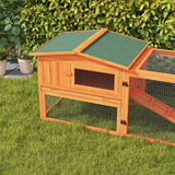 Rabbit Hutch with Run Outdoor Bunny Cage with Sliding Tray, Hay Rack, Ramp, Wooden Orange