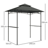 Grill Gazebo, Double Tiered BBQ Shelter Canopy with LED Lights, 2 Side Shelves, Hooks, Dark Grey